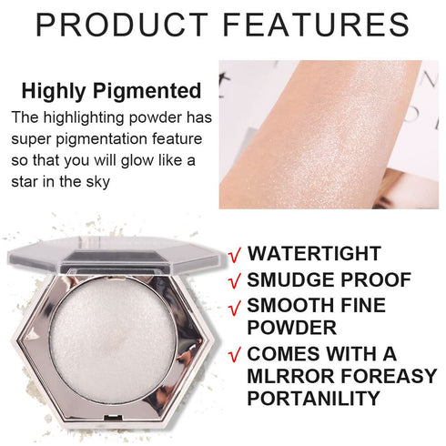 Pearl White Shimmer Glitter Highlighter, Silver Face Highlighter, Makeup Illuminator for Contour
