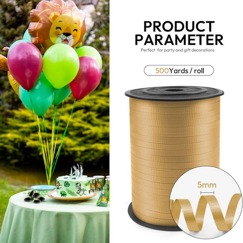 500 Yards Curling Ribbon with Spool, 1/5" Wide Crimped Texture Curling Ribbons - Perfect for Gift Box Wrapping, Florist Flowers, Birthday Party Decorations, and Art Supplies in Gold