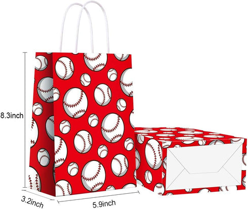 16 PCS Baseball Party Gift Bags, Birthday Decor Supplies for Kids and Adults, Baseball Pattern Goody Treat Bags