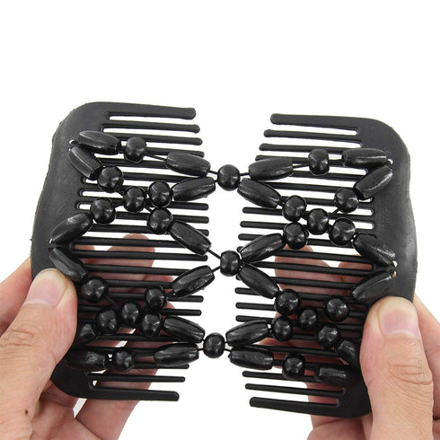 Yeshan Magic Hair Side Combs for Women - Wood Beaded Stretch Double Clips Bun Maker Accessories, Pack of 6
