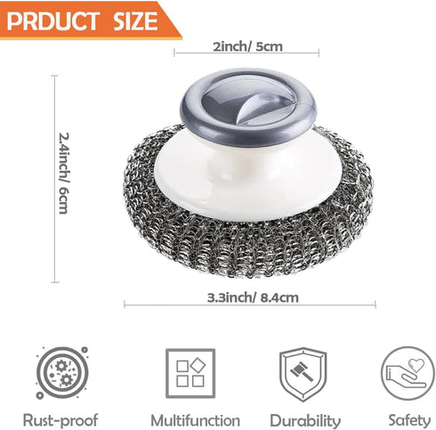 2Pcs Stainless Steel Scrubber with Handle, Steel Wool Scrubbing Brush Pad for Cleaning Kitchen Dishes, Pots, Pans
