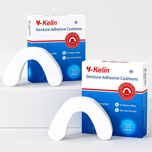 Y-Kelin Lower Denture Adhesive Cushions, Adhesive-Free Pads for Sore Gums, 30 Pads*2 (60 Strips)