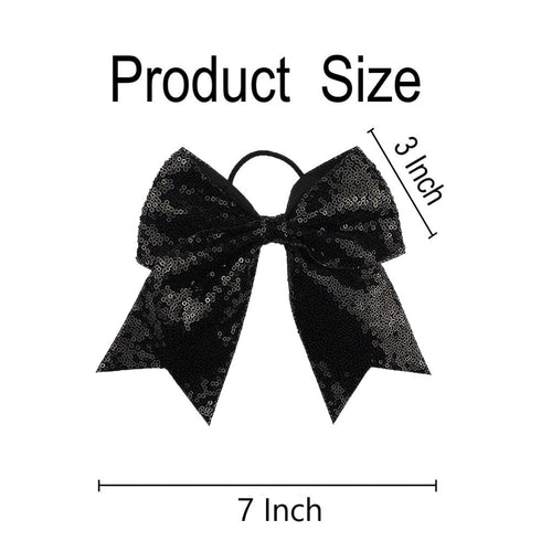 Sequin Black Cheer Bows, Caenagrion 12 PCS 7" Large Handmade Ponytail Holder for Cheerleaders