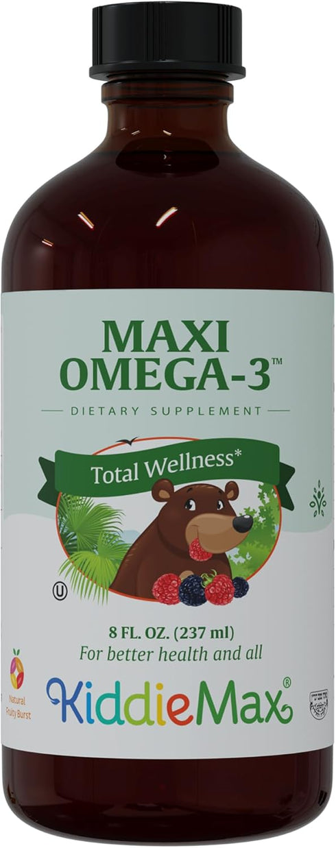 Maxi Omega-3 for Kids - 8 fl oz Omega 3 Fish Oil Liquid with DHA & EPA Fatty Acids, Natural Fruity Burst Flavor