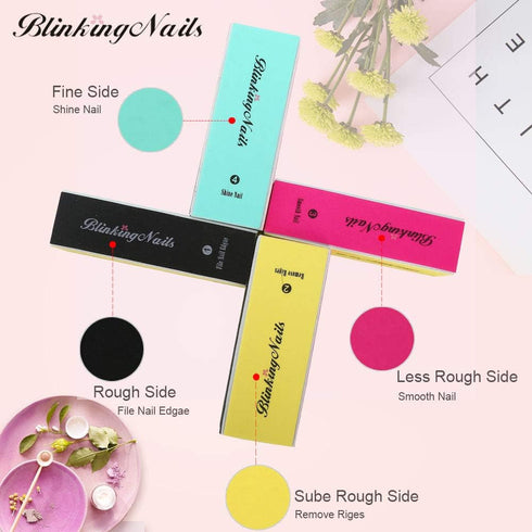 Nail Buffer Block, 4 Way Nail Files and Buffers Kit, Mini Natural Nail Polisher Sanding File for Manicure