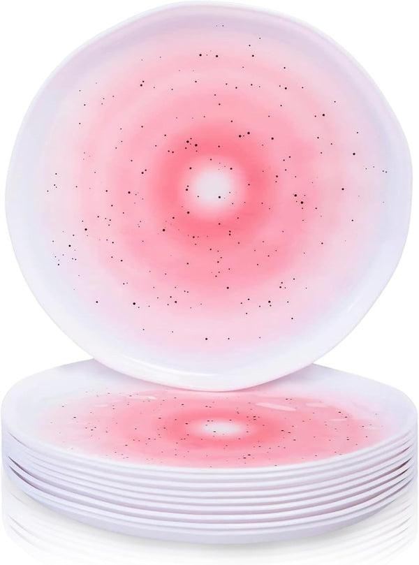 Silver Spoons Lava Collection White Hammered Plastic Dinner Plates with Blush Mist