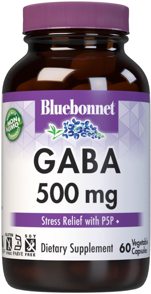 Bluebonnet Nutrition GABA 500mg - 60 Count, for Stress Relief, Kosher, Vegan, Gluten-Free, Non-GMO