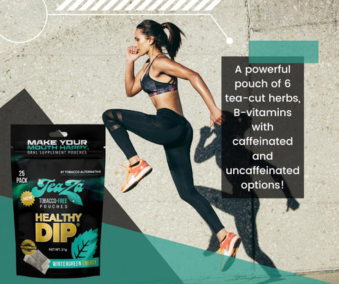 Teaza Herbal Energy Pouches, Tobacco Alternative Nicotine Free Dip, Healthy Wintergreen Energy (2 Pack)