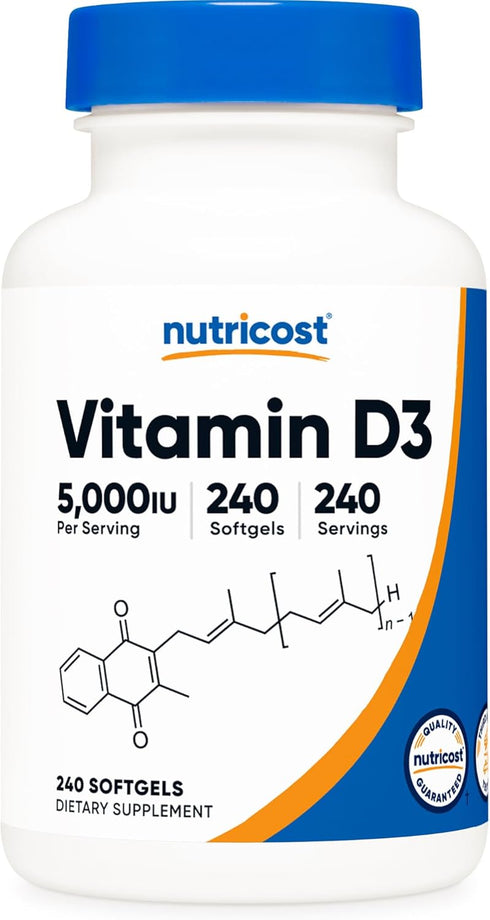 Nutricost Vitamin D3 5,000 IU - 240 Softgels - Non-GMO and Gluten-Free