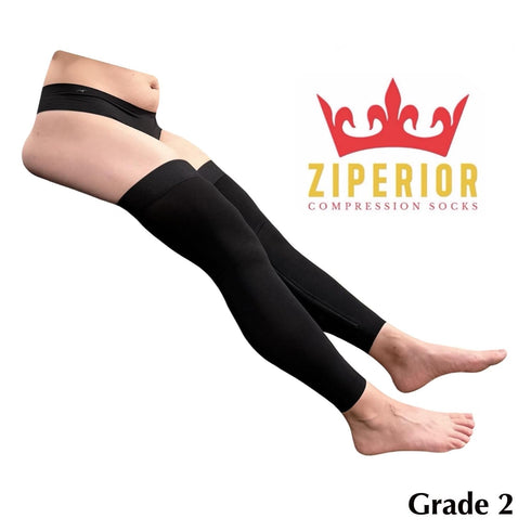 Ziperior 20-30 mmHg No Foot Compression Inside Leg Zipper Wide Calf Thigh High (Black, Large-X-Large)