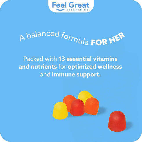 Multivitamin Gummy for Women by Feel Great Vitamin Co, Chewable Supplement with Vitamins A, B, C, D, E, Biotin