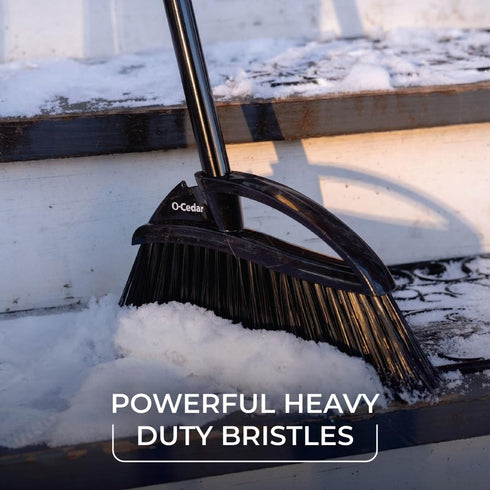 Set O-Cedar Strong Sweep Broom and Dustpan with Detail Brush | Indoor Outdoor Heavy Duty Stiff Bristle Broom | Step-On