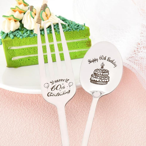 Happy 60th Birthday Gifts for Grandma Grandpa, Engraved Spoon Fork for Men Women, 60 Year Old Birthday Present