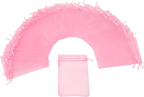 100Pcs Pink Organza Bags, 3x4 inch Small Mesh Gift Bags, Drawstring Baby Shower Favor Bag for Jewelry