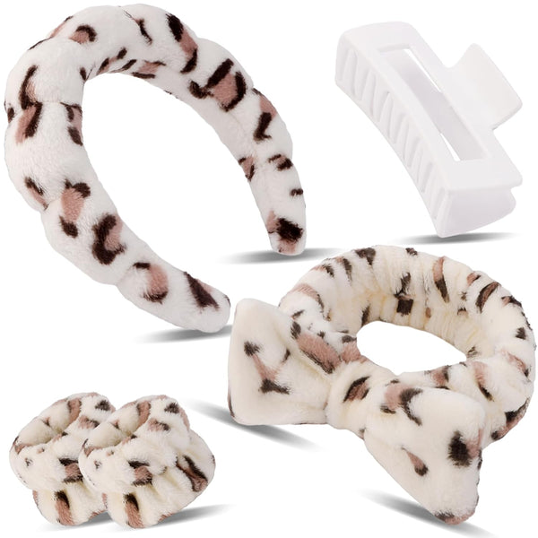 Canitor Spa Headband Wrist Bands Set with Hair Clips, Non Slip Puffy Terry Cloth Makeup Headband for Washing Face