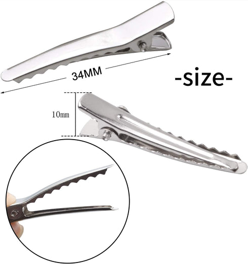 Single Prong Alligator Hairpins, 100 Pieces Silver Metal Curl Crocodile Hair Clips, 34mm for Hair Care Salon DIY Craft