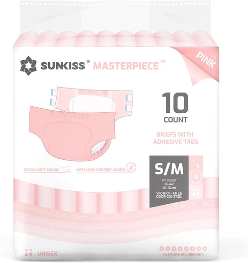 SUNKISS Masterpiece Adult Diapers with Tabs, Unisex Disposable Incontinence Briefs for Women