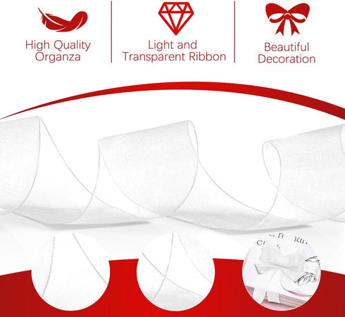 White Sheer Organza Ribbon, 1-1/2 Inch x 50 Yards for Gift Wrapping, Easter Basket Stuffers, Wedding Party Decoration