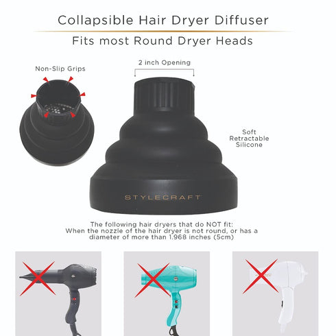StyleCraft Professional Hair Dryer Diffuser Attachment, Fits Most Hair Dryers