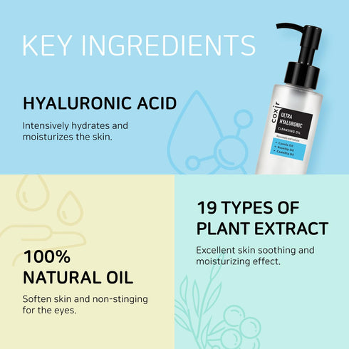 coxir ULTRA HYALURONIC CLEANSING OIL, Korean Facial Cleanser for Blackhead Removal with Hyaluronic Acid