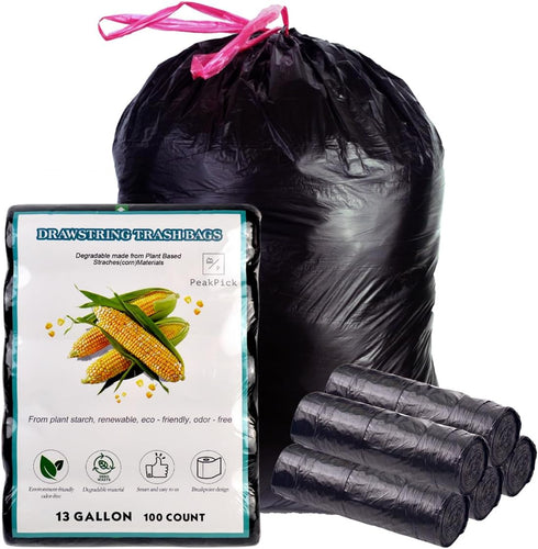 PeakPick Home Compostable Trash Bags 13 Gallon, 100 Count Tall Kitchen Garbage Bags