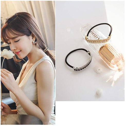 Ruihfas Stretchy Elastic Ponytail Holder, 1Pcs Sparkling Crystal Rhinestone Hair Band for Women (Gold Tone White)