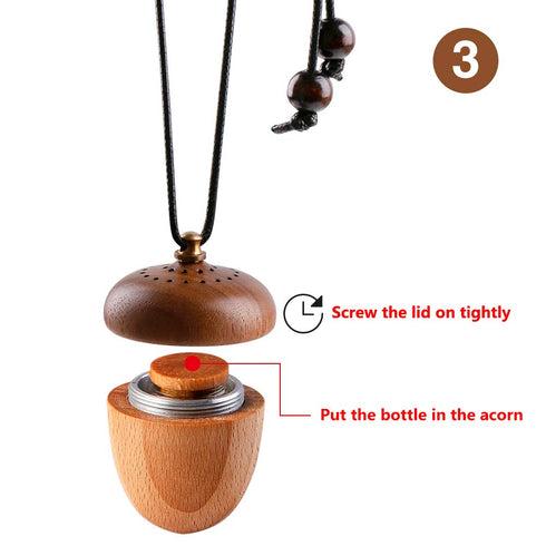 Wooden Acorn Essential Oil Car Diffuser Air Freshener - Hang Decoration, Brown