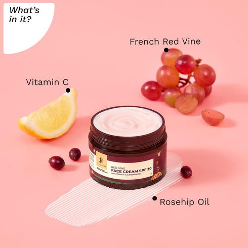 Pilgrim Red Vine Face Cream SPF 30, Anti Aging Facial Moisturizer Sunscreen, Infused with Vitamin C & Rosehip Oil, 1.76