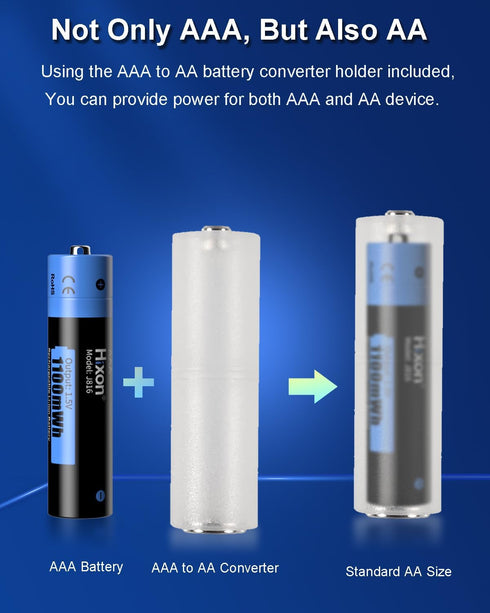 Hixon 1.5V 4Pack Converter,1100mWh 1.5V 1600 Rechargeable Lithium Batteries AAA with AAA to AA Constant Output Li-ion