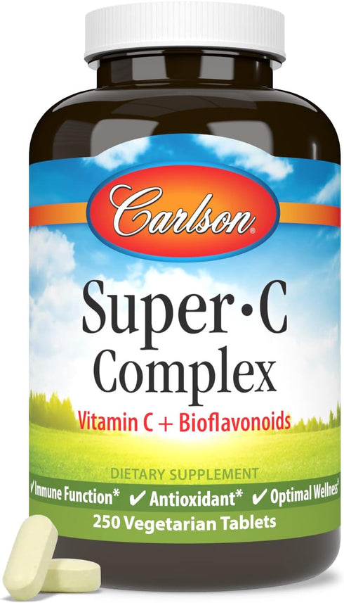 Carlson Super-C Complex Vitamin C + Bioflavonoids for Immune Function & Optimal Wellness (250 Vegetarian Tablets)