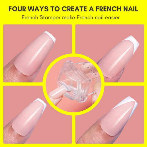 Makartt 12 PCS French Nail Art Stamper Kit - 2 PCS Jelly Nail Stamper, 4 PCS Silicone Heads, 6 Sheets Nail Guide
