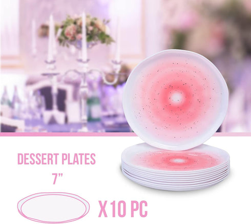 Silver Spoons BLUSH DESSERT PLATES, Ocean Ripples Design, Lava Collection, 7” - 10 PC