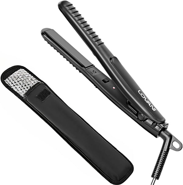 LOVANI Mini Flat Iron - Travel Size Nano Titanium Dual Voltage Portable Hair Straightener with Heat Resistant Bag