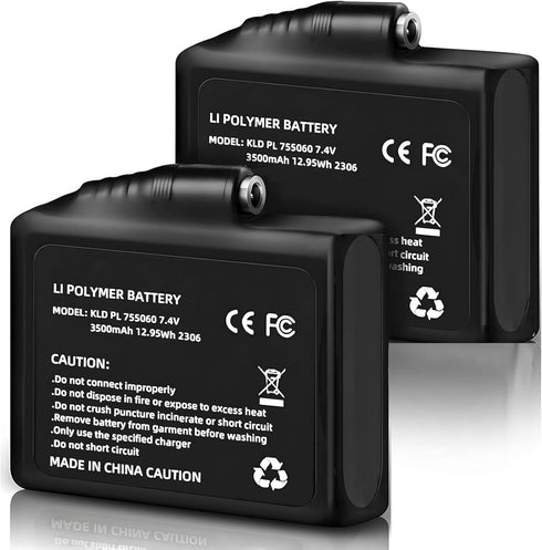 Svenirven 3500mAh 7.4V Batteries for Heated Gloves - Rechargeable Lithium Polymer Replacement Set