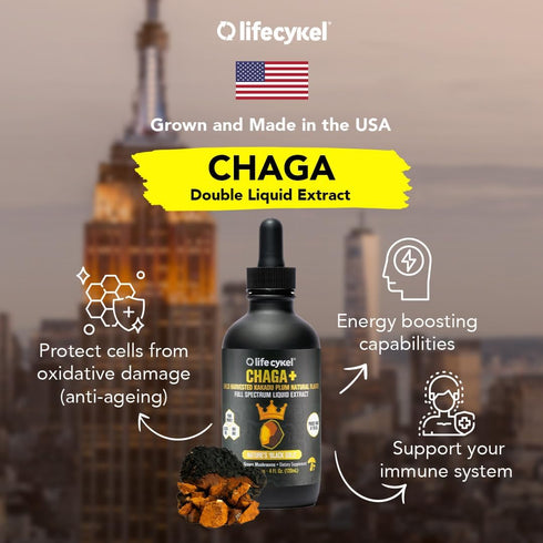 LIFE CYKEL Chaga Mushroom Extract with Kakadu Plum - 100% Organic Immune Support Supplement, 2 Fl oz