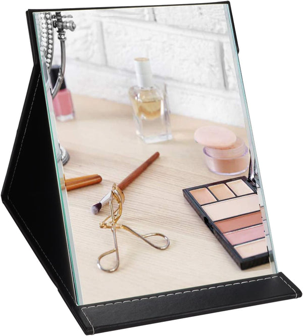 ZBEIVAN Portable Folding Makeup Mirror - 10x7 Inches Cosmetic Desktop Standing for Travel, Black