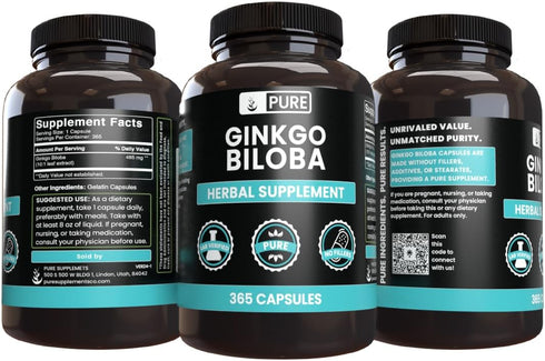 Ginkgo Biloba by PURE ORIGINAL INGREDIENTS (365 Capsules) - No Fillers, Always Pure, Lab Verified