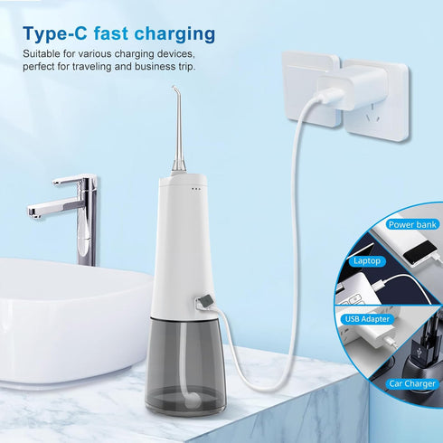 JNGOODS Water Dental Flosser, 300ml Rechargeable Oral Irrigator, IPX7 Waterproof, 9 Modes, Travel Home Use (White)