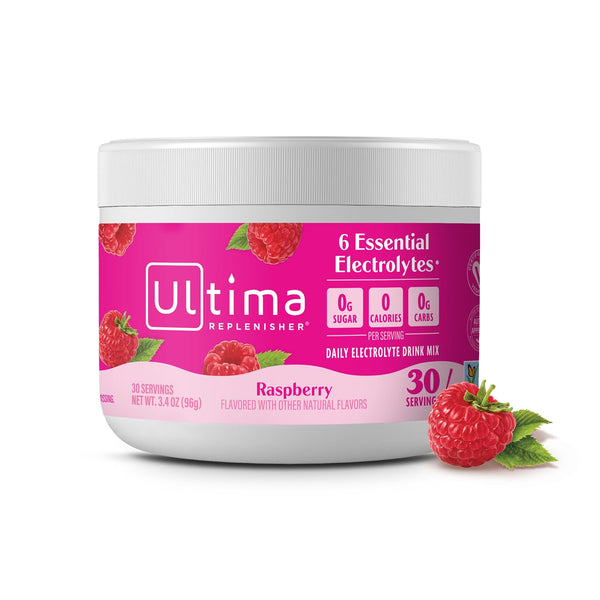 Ultima Replenisher Daily Electrolyte Powder Drink Mix, Sugar Free, Raspberry, 30 Servings, Keto Friendly