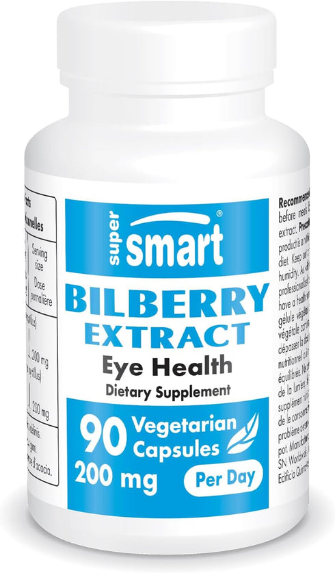SuperSmart Bilberry Extract - High Strength 25% Anthocyanin Supplement for Eyes, Non-GMO & Gluten Free, 90 Vegetarian