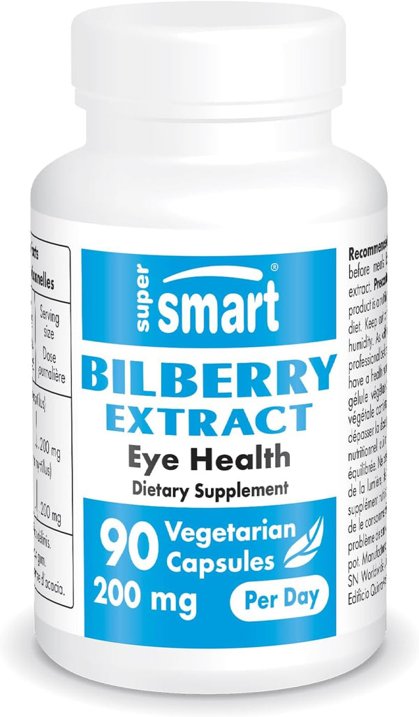 SuperSmart Bilberry Extract - High Strength 25% Anthocyanin Supplement for Eyes, Non-GMO & Gluten Free, 90 Vegetarian