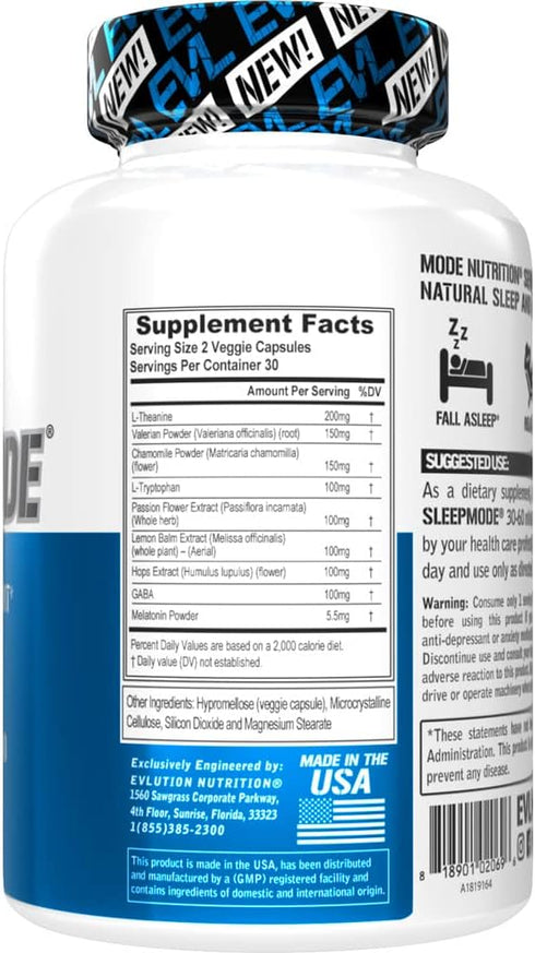 Evlution Nutrition Herbal Complex Sleep Supplements for Adults - 30 Servings of Gentle Sleep Support Capsules
