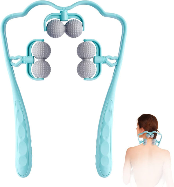 Abnaok Neck Massager, Upgrade Deep Tissue Roller for Pain Relief, Handheld Shiatsu Massage Tools with 6 Wheels