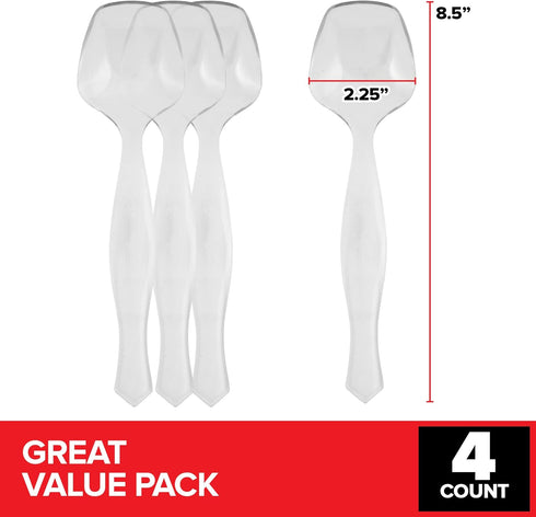 4 Count Disposable Serving Spoons, Clear Plastic Serving Spoons for Catering Weddings, Holiday Parties, and More, Large Plastic Serving Utensils for Buffet, Party Spoons, Stock Your Home