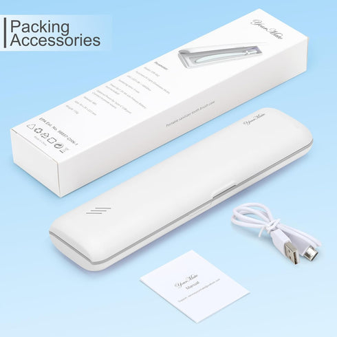 YourMate UVC Toothbrush Case for Travel and Household, Power by AA Battery or USB-C Cord, White