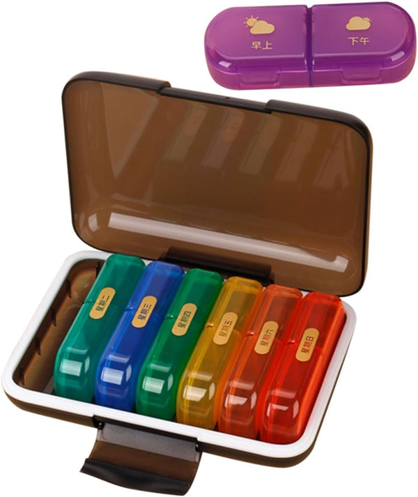 HEANUJJ Weekly Pill Organizer Case for Travel, Portable 7-Day Medicine Organizer with Colorful