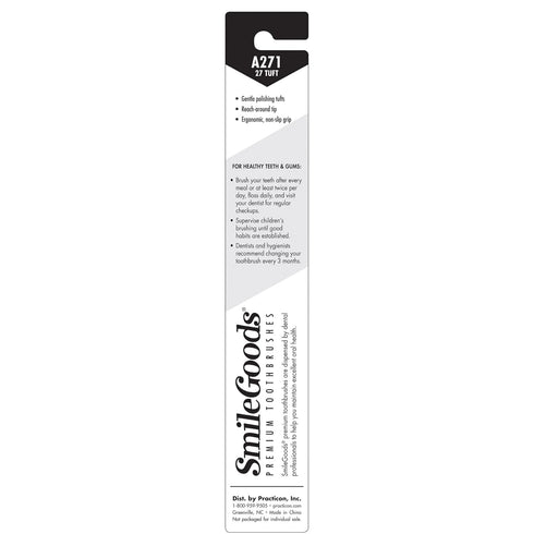 SmileGoods A271 Toothbrush, 27 Tuft, Soft Bristle, Individually Packaged, Assorted Colors, Bulk Pack of 72