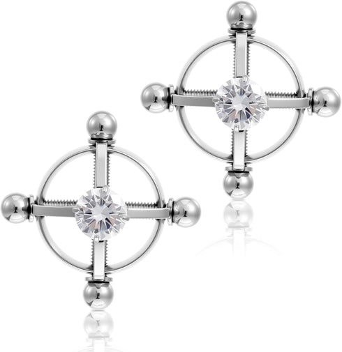 Quilax 2Pcs Adjustable Nipple Jewelry Non Piercing, Stainless Steel Fake Nipple Rings, Nipples