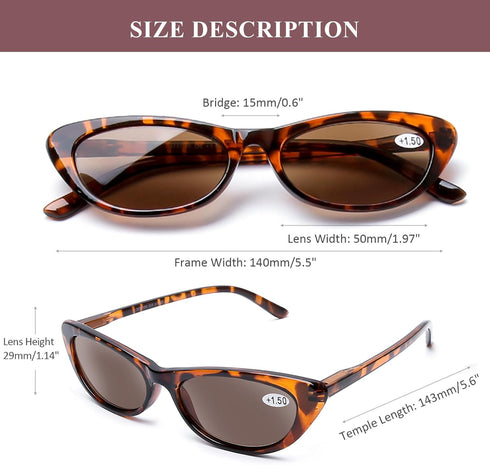 AQWANO 2 Pairs Reading Sunglasses for Women, Fashion Designer Cat Eye Sun Readers with Spring Hinges