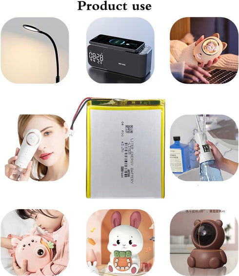 3.7V 407595 5500mAh Lithium Polymer Ion Battery Pack, Rechargeable with JST 2.0mm Connector